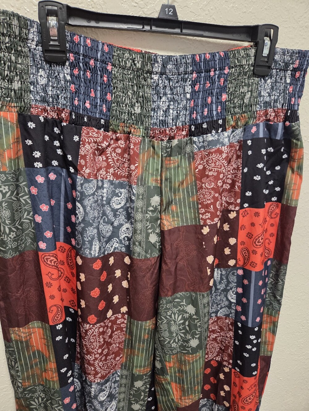 Boho Patchwork Elastic-Waist Harem Pants - Navy Multi - Picture 3 of 4